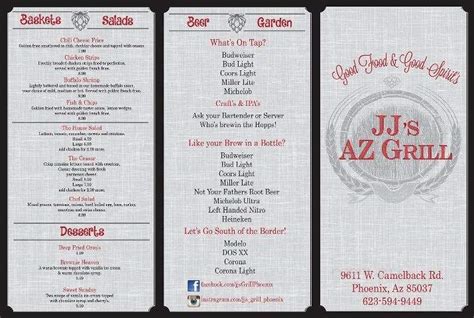 Online Menu of JJ's Grill, Phoenix, AZ