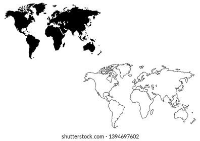 World Map Vector Outline Silhouette Stock Vector (Royalty Free ...