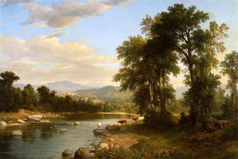 A River Landscape 1858 Cows Drinking Water Painting By American Asher ...