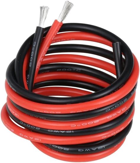 BNTECHGO 12 Gauge Silicone Wire 2M [1M Black and 1M Red] High ...