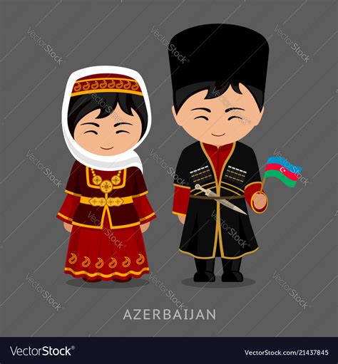 Azerbaijan in national dress with a flag Vector Image