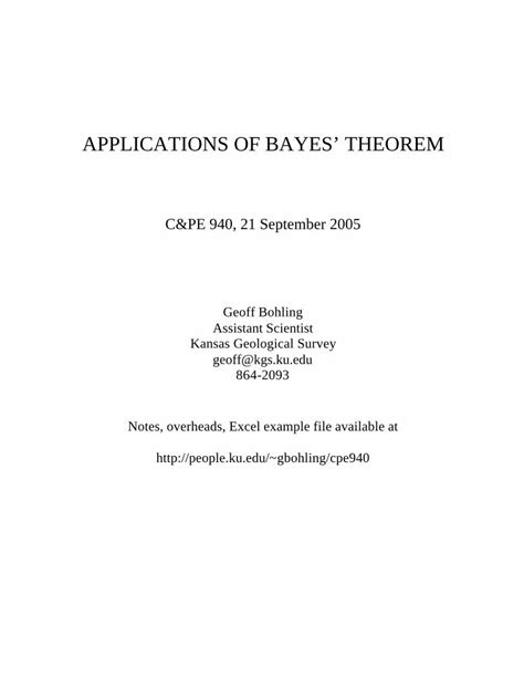 (PDF) APPLICATIONS OF BAYES’ THEOREM - Single Signpeople.ku.edu ...