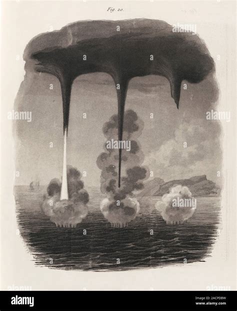 Waterspout formation. 19th-century artwork showing three phases of a ...