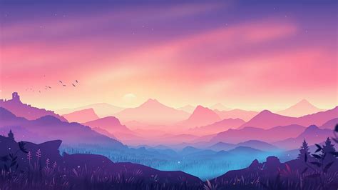 Valley , Landscape, Aesthetic, Mountains, Gradient background, Colorful ...