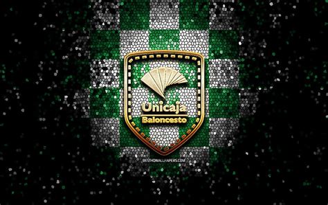 Unicaja Baloncesto, glitter logo, ACB, green white checkered background ...