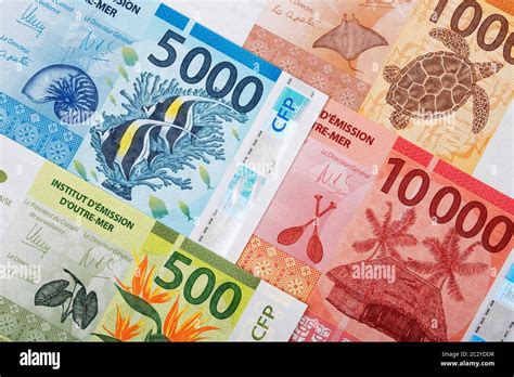 French Pacific Territories money - Franc a background Stock Photo - Alamy