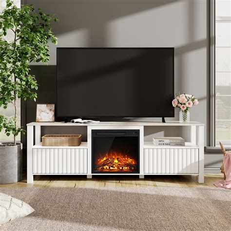 Fireplace TV Stand for TV's up to 75 Inch, white LED Entertainment ...