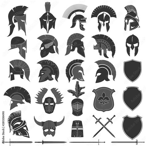 Spartan Helmet logo set, Greek warrior. Spartan warrior Helmet Stock ...