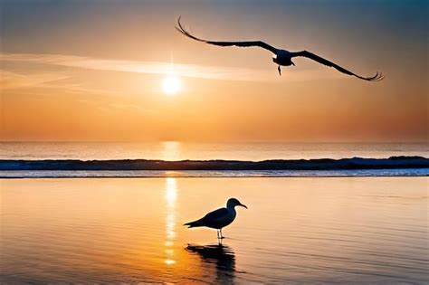 Premium AI Image | seagull on the beach at sunset