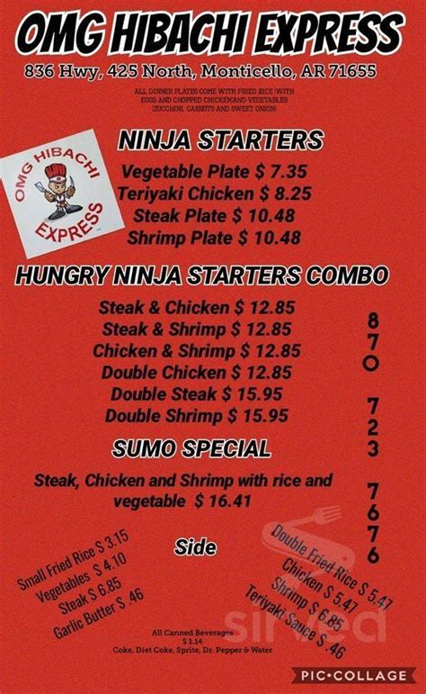 OMG Hibachi menu in Monticello, Arkansas, USA