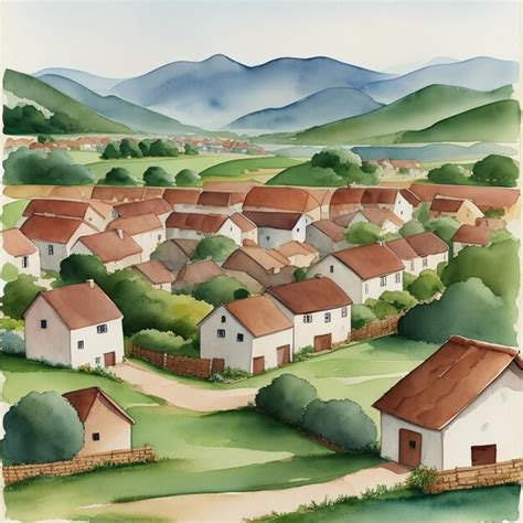 Premium AI Image | Village landscape watercolor