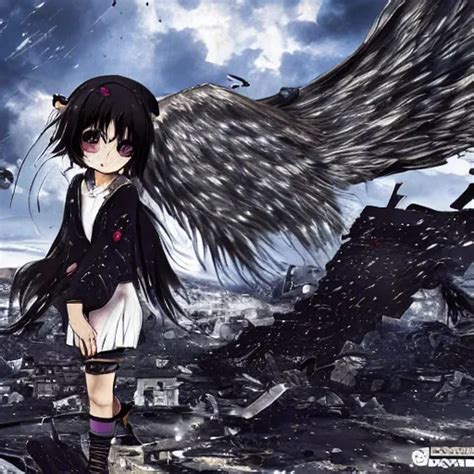 hundred sad angry anime girls with wings flying over | Stable Diffusion