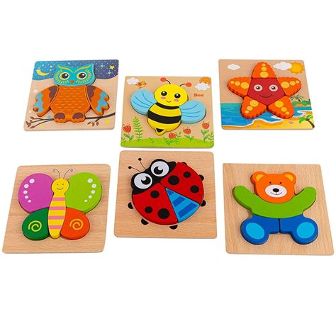 Toy To Enjoy Wooden Chunky Animal Jigsaw Puzzle (Pack of 6) for Kids ...