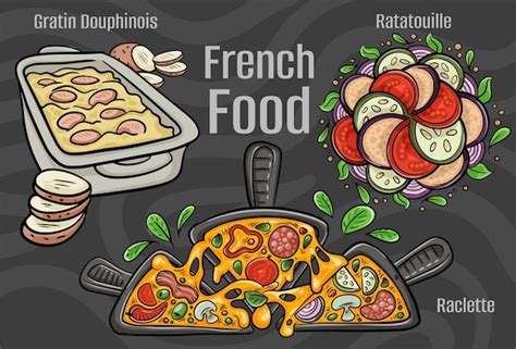 Premium Vector | French food a set of classic dishes cartoon hand drawn ...