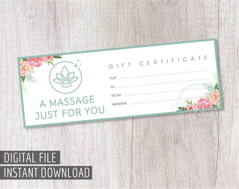 MASSAGE GIFT Certificate, Valentine's Day Printable Gift Certificate ...