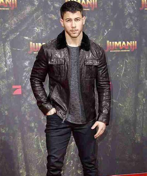 Jumanji 2 premiere Nick Jonas Leather Jacket - USA Leather Factory