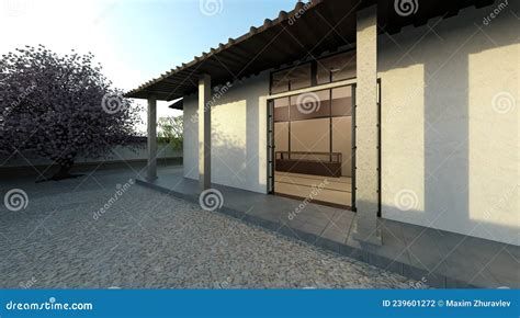 Samurai House Exterior and Interior 3d Illustration Stock Illustration ...