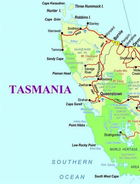 Tasmanian West Coast Map | Tasmania Travel