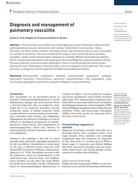 (PDF) Diagnosis and management of pulmonary vasculitis