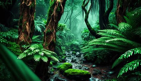 Forest Stones Rainforest Jungle Green Nature Background In The Rain ...