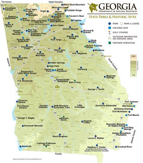 Georgia state parks historic sites map department of natural resources ...