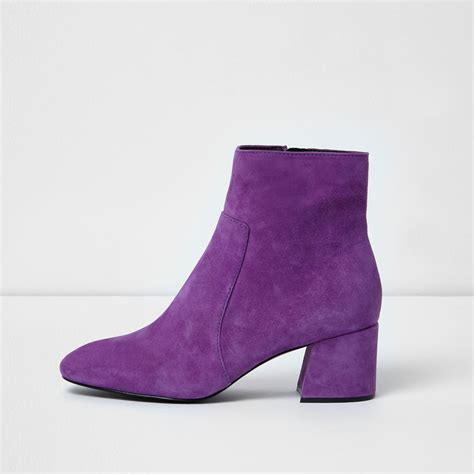 River Island Purple Block Heel Suede Ankle Boots | Lyst