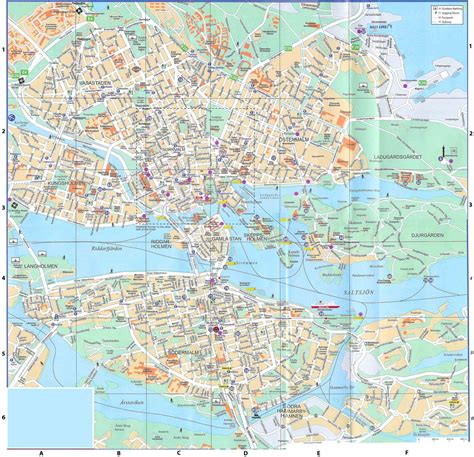 Large detailed road map of Stockholm city center with buildings ...