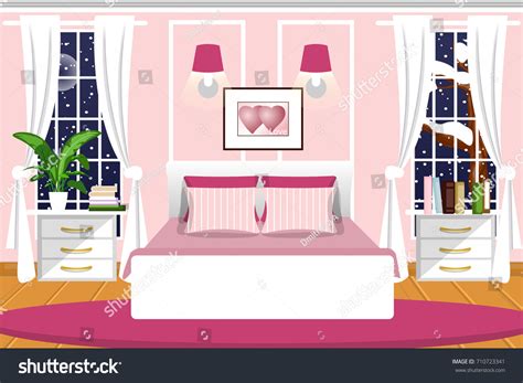 Interior Bedroom Vector Cartoon Night Landscape Stock Vector (Royalty ...