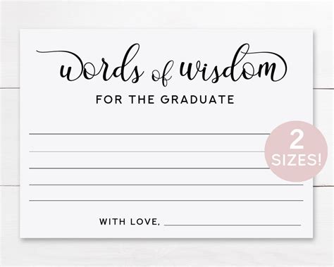 Graduate Words of Wisdom Cards Printable, Graduate Advice Card ...