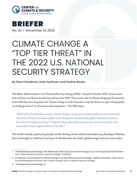 BRIEFER: Climate Change a “Top Tier Threat” in the 2022 U.S. National ...