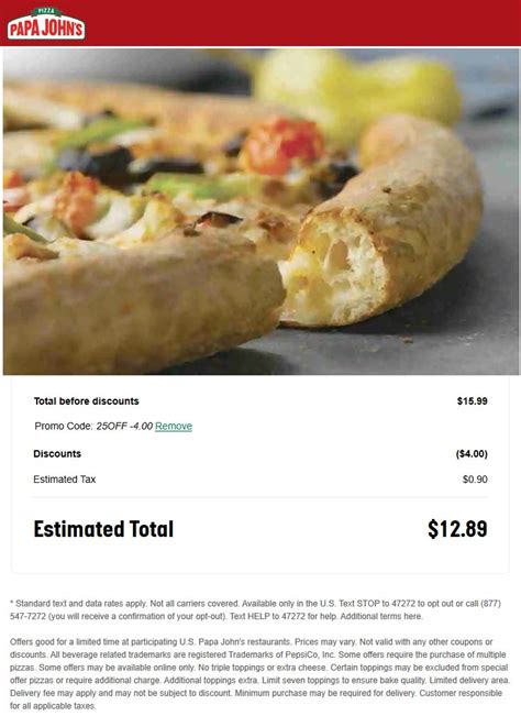 25% off at Papa Johns pizza via promo code 25OFF #papajohns | The ...