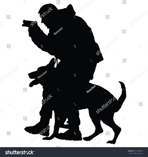 Silhouette Police Officer Gun His Dog Stock Vector (Royalty Free ...