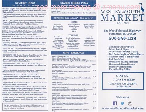 Online Menu of West Falmouth Market Restaurant, West Falmouth ...