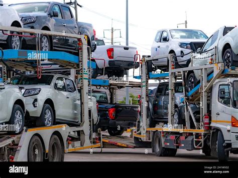 Car carrier trailer transport new car from manufacturing factory to ...