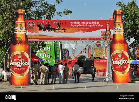 Bilingual Water Festival sign advertising Angkor Beer. Phnom Penh ...