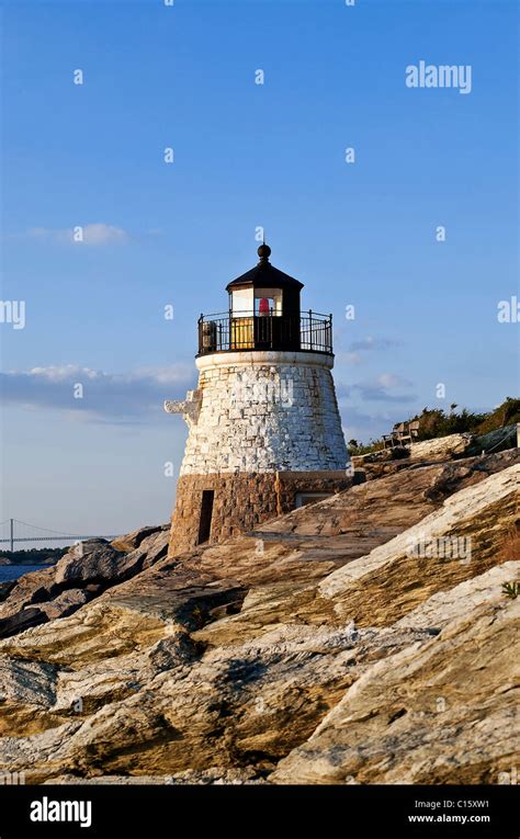 Castle Hill lighthouse overlooking Narragansett Bay, Newport, RI, Rhode ...