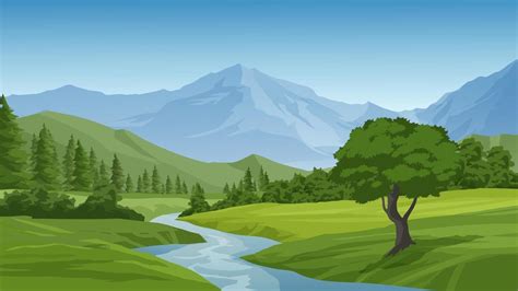 Beautiful Mountain Landscape With River And Forest 3428333 Vector Art ...