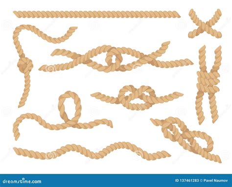 Rope Knots Set, Jute or Hemp Twisted Cords Vector Illustration Stock ...