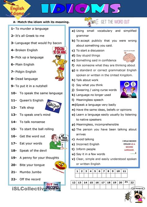 Common Idioms For Kids Worksheets