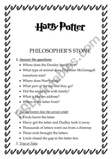 Harry Potter and Philosopher Stone - ESL worksheet by ellellesh