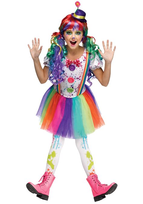 Girls Crazy Color Clown Costume