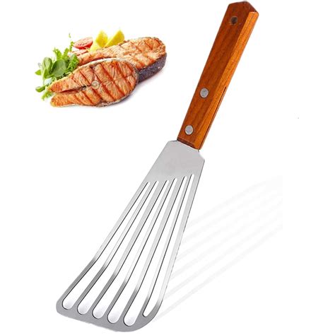 Bueautybox Wooden Handle Fish Spatula , Stainless Steel Nonstick ...