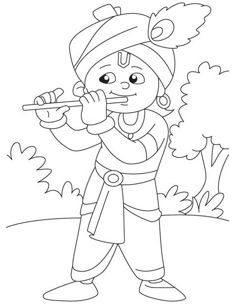 Krishna with his magical flute coloring pages Cartoon Pencil Drawing ...