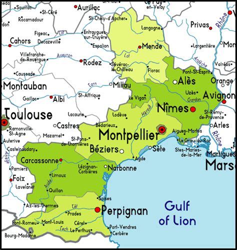 Detailed Map of Languedoc-Roussillon, France