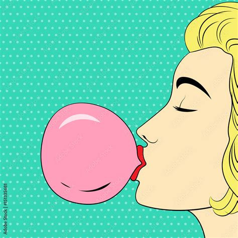 Girl blowing bubble gum. Vector illustration in comic style Stock ...