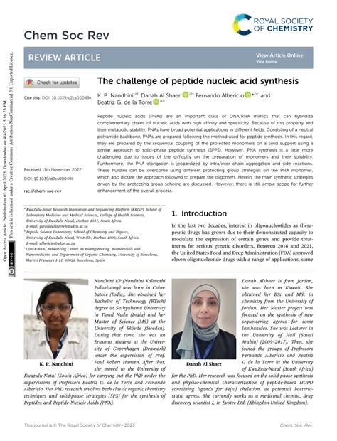 (PDF) The challenge of peptide nucleic acid synthesis