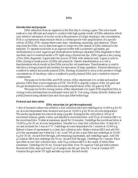 DNA Lab Report - DNA Introduction and purpose DNA extraction from an ...