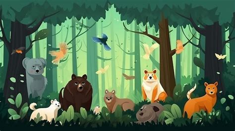 Premium AI Image | flat design of the animals in the forest