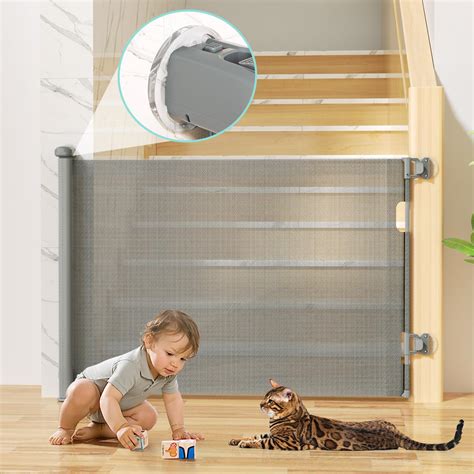 Retractable Baby Gates No Drill for Stairs Doorways with Auto-lock, 33 ...