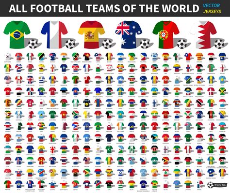 Set of all national football or soccer team jersey of world . Nation ...